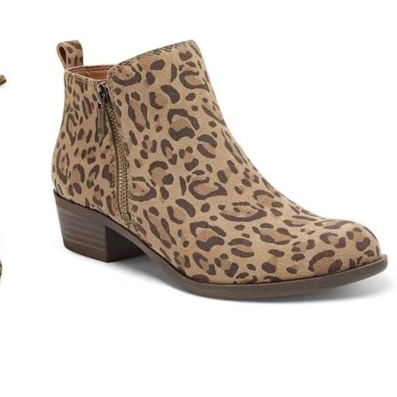 Lucky Brand Basel Leopard Printed Leather Side Zip Block Heel Ankle Booties Sz 7 - Picture 2 of 9